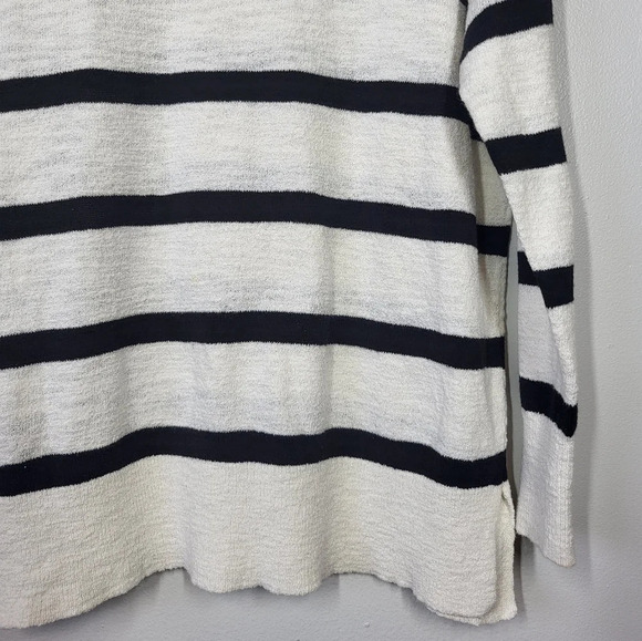 SOLD LOFT Nautical Striped Knit Boat Neck Relaxed Fit Sweater White Black - Picture 2 of 11